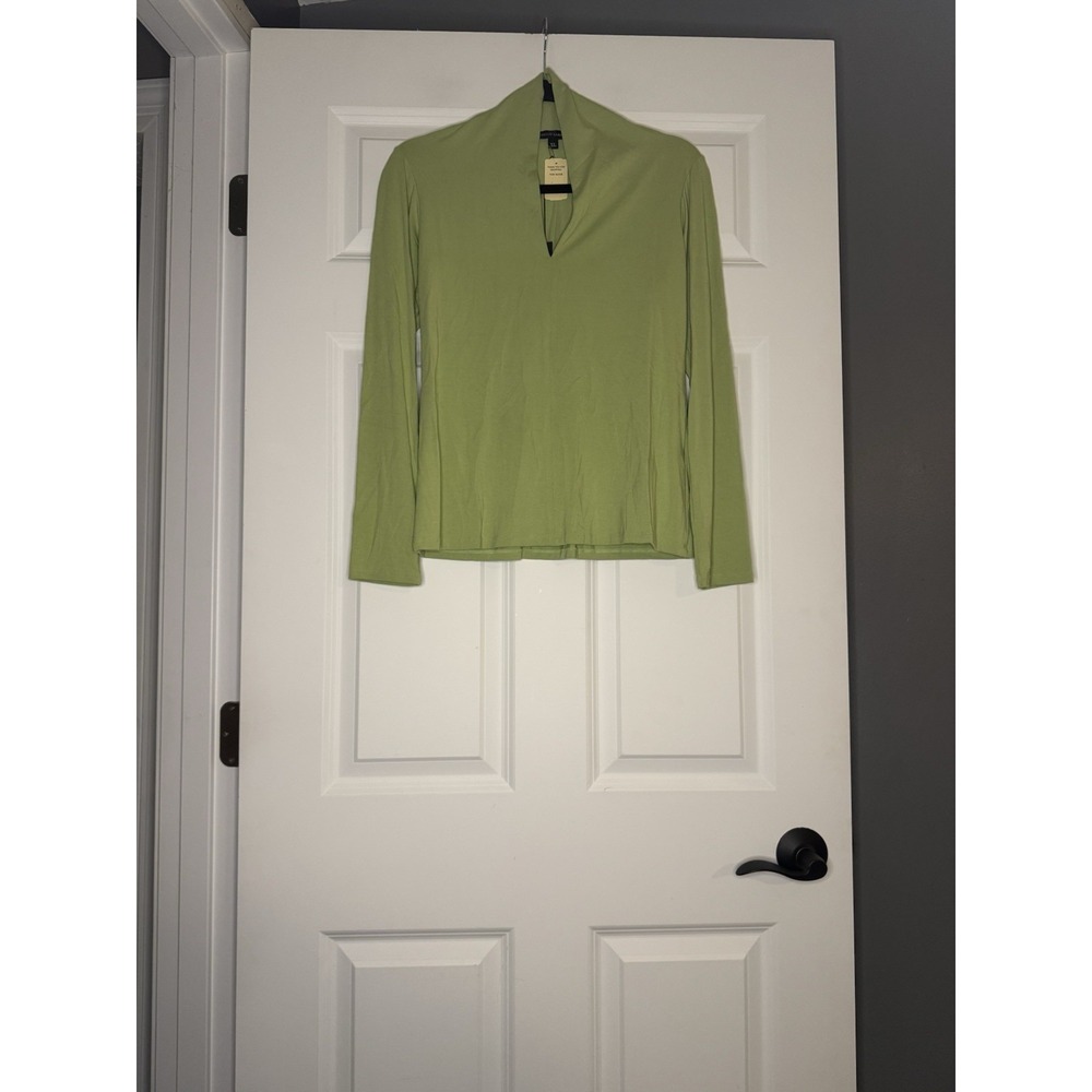 Fabrizio Gianni Split Neck Long Sleeve Top Green Xl Nwt Msrp $82